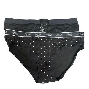 PINK Victoria's Secret Black Briefs with Pink Dots/black lace 2 pack